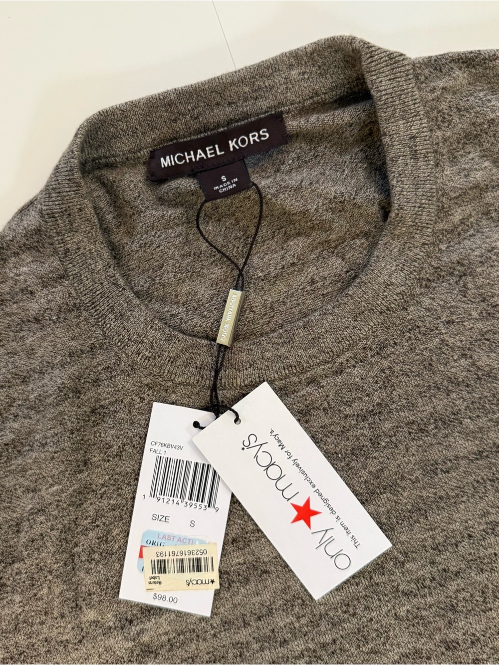 NWT Michael Kors Men's Tri-Color Knit Cotton Crewneck Sweater Size S - Picture 6 of 6